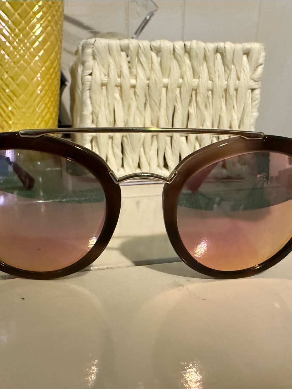 Prada Round Brow-Bridge Sunglasses in Brown and Rose